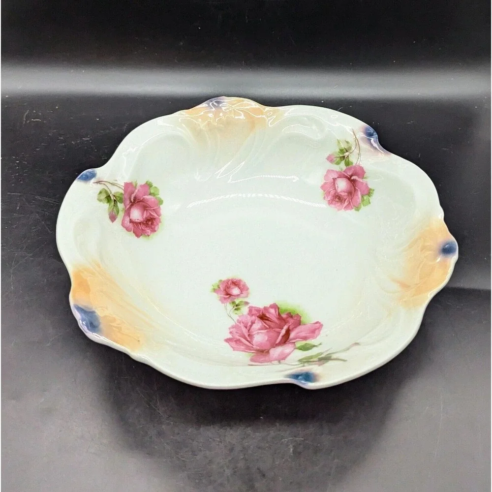 Antique Porcelain Lusterware Floral Console Fruit Decorative Bowl 11